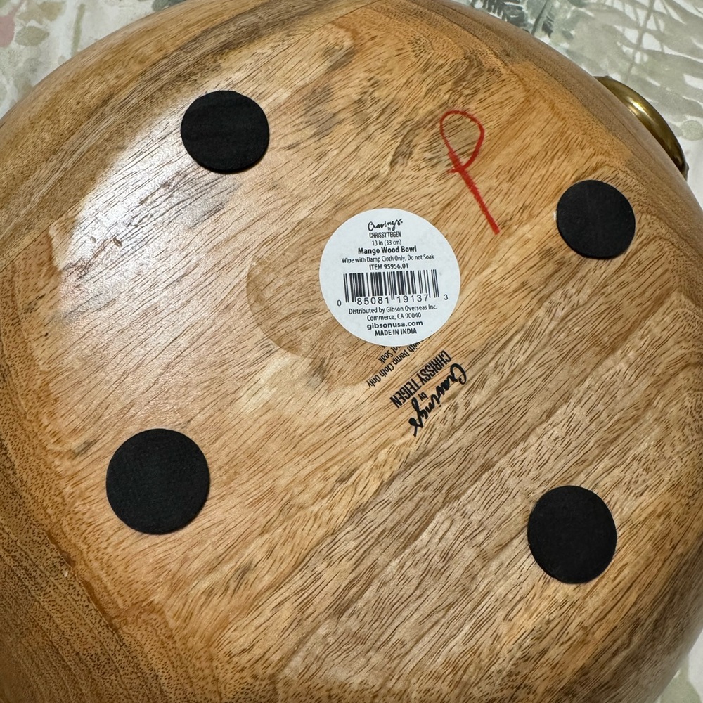 Mango Wood Bowl with Brass Accents - Picture 3 of 7